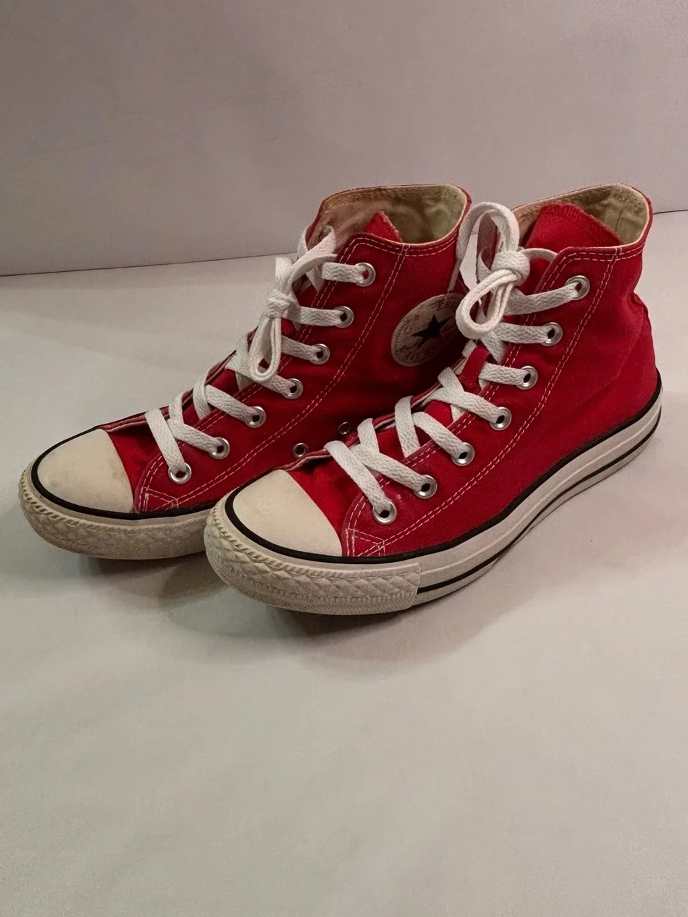 Converse High Top Canvas Sneakers in Red and White - Picture 1 of 10